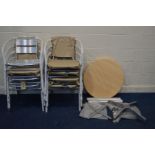 A SET OF EIGHT BRAND NEW ALUMINIUM BISTRO ARMCHAIRS, (all in original wrapping), together with a