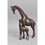 MICHAEL SIMPSON (BRITISH CONTEMPORARY) 'HIGH HOPES' a bronze sculpture of a Giraffe with calf from