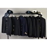 SEVEN LADIES NAVAL DRESS JACKETS, one is U S Naval, together with seven skirts and six dress hats,