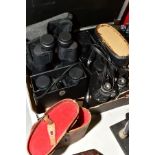 A GROUP OF BINOCULARS, some cased, including Karl Weiz, Miranda, Chinon and Mark Scheffel