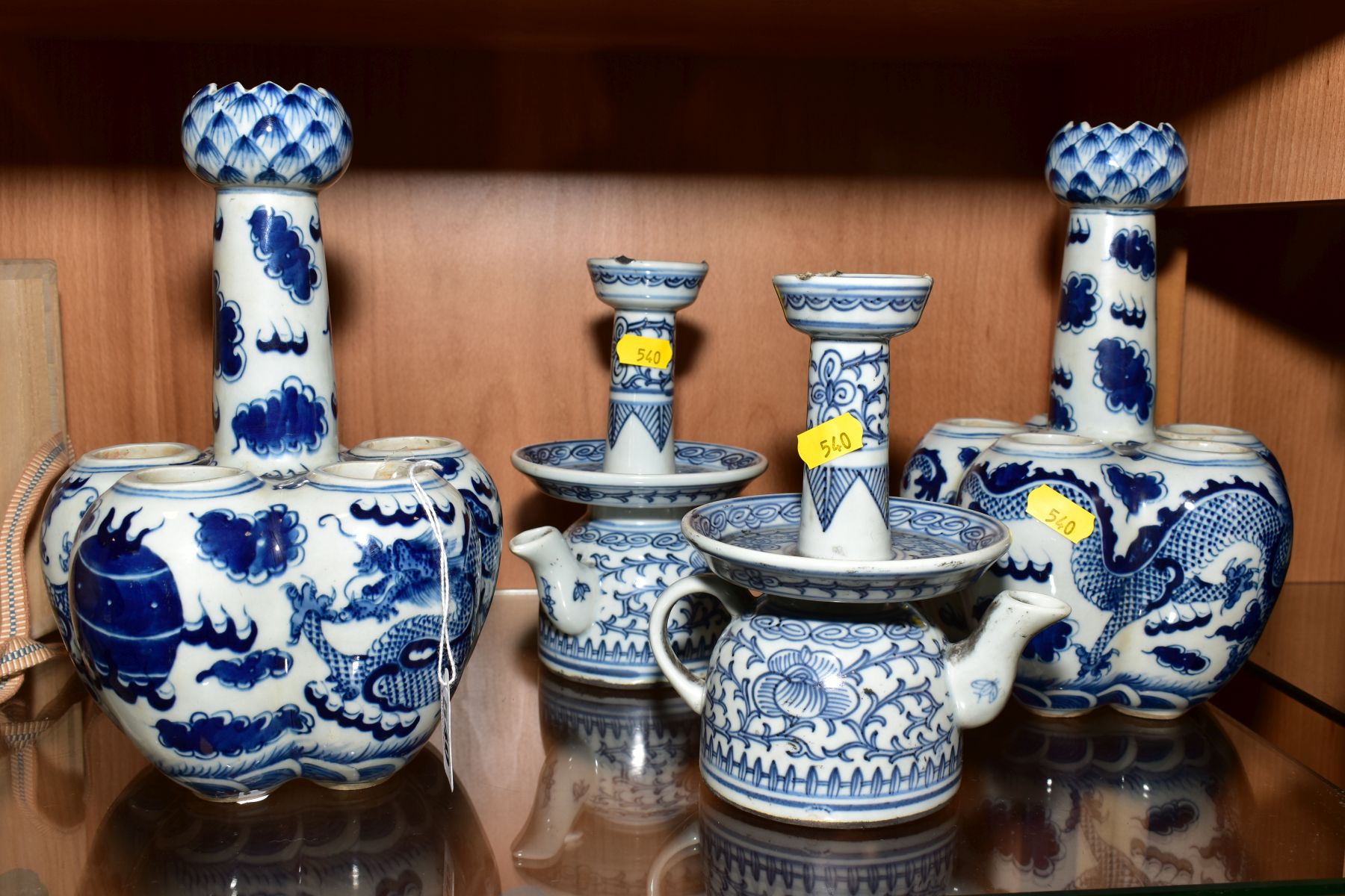 A PAIR OF 20TH CENTURY CHINESE BLUE AND WHITE PORCELAIN BULB VASES, garlic head rims above slender - Image 2 of 22