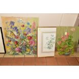 A STUDY OF WILD FLOWERS, oil on canvas laid onto board, unsigned, unframed, approximate size 57cm