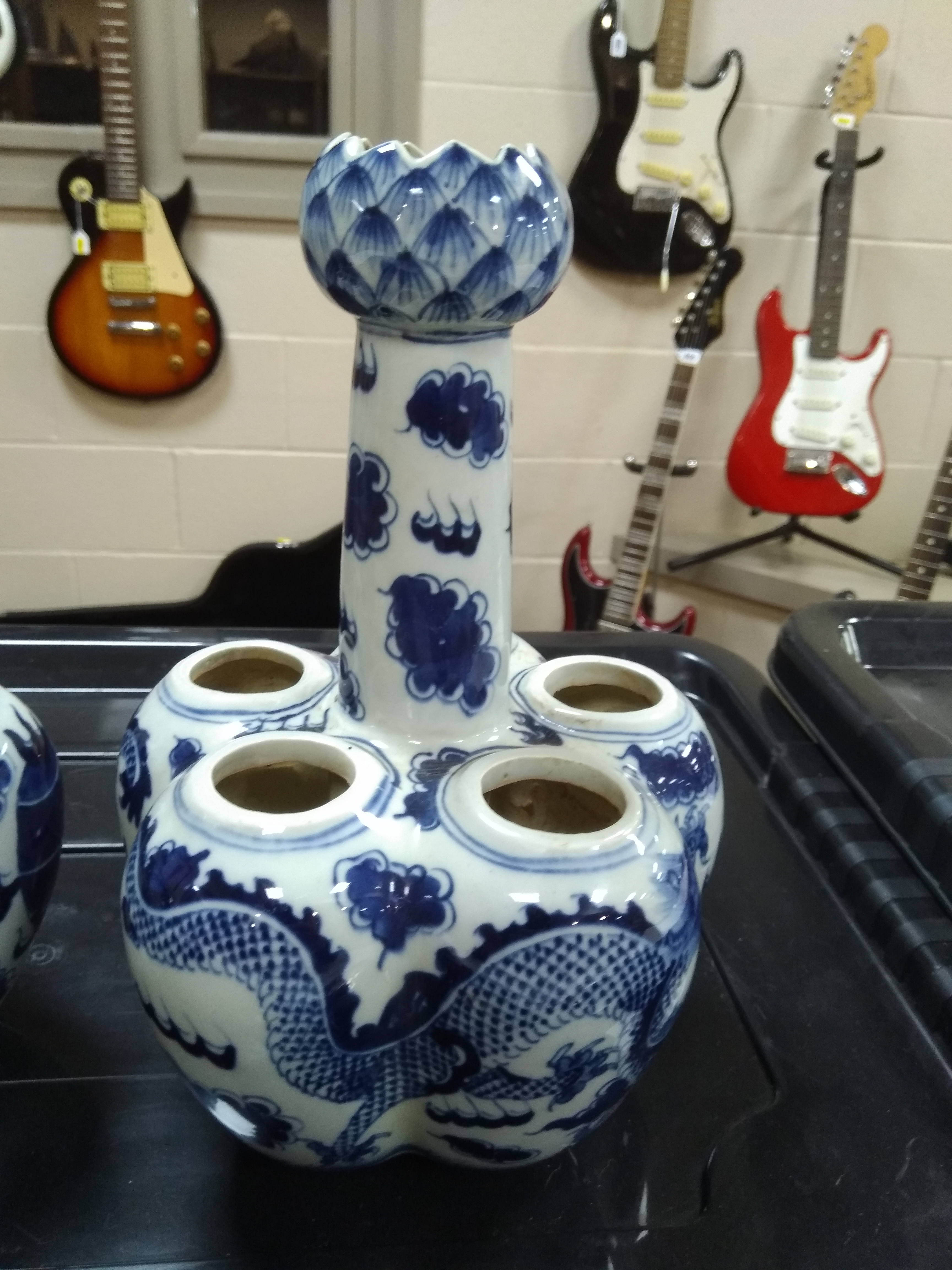 A PAIR OF 20TH CENTURY CHINESE BLUE AND WHITE PORCELAIN BULB VASES, garlic head rims above slender - Image 12 of 22