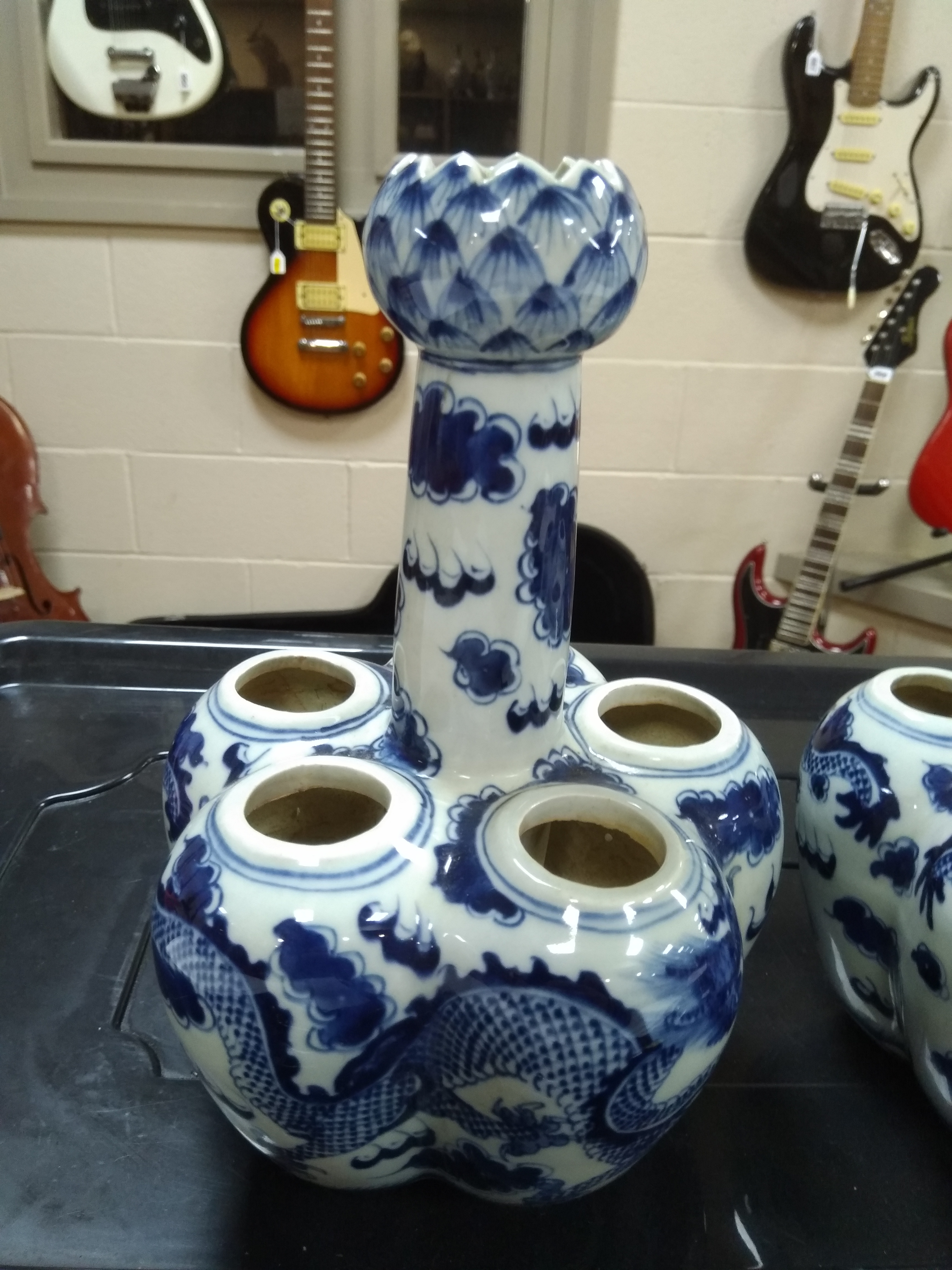 A PAIR OF 20TH CENTURY CHINESE BLUE AND WHITE PORCELAIN BULB VASES, garlic head rims above slender - Image 11 of 22