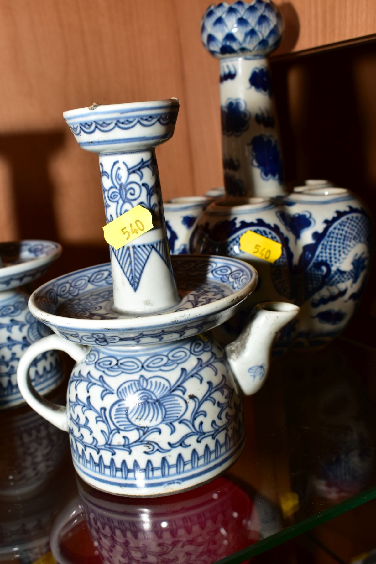 A PAIR OF 20TH CENTURY CHINESE BLUE AND WHITE PORCELAIN BULB VASES, garlic head rims above slender - Image 4 of 22