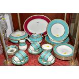 A WEDGWOOD ULANDER (W1503) TURQUOISE PART DINNER SERVICE, comprising six cups, six saucers, milk