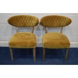 A PAIR OF MODERN GOLD UPHOLSTERED CHAIRS, with an arched back