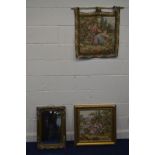 A LATE 19TH CENTURY GILTWOOD RECTANGULAR WALL MIRROR, with flower head decoration to each corner,