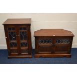 AN OLD CHARM OAK TWO DOOR TV CORNER CABINET, and a two door hi-fi cabinet (2)