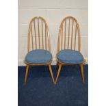 A PAIR OF ERCOL ASH AND BEECH 1960'S WINDSOR DINING CHAIRS, (2)