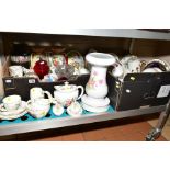 TWO BOXES OF CERAMICS, GLASSWARE AND LOOSE, including Royal Crown Derby Posies pattern, teapot,