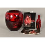 TWO PIECES OF ROYAL DOULTON ROUGE FLAMBE, comprising a 1603 Flambe veined vase, chipped and