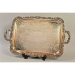 A COMMUNITY PLATE 'ASCOT' TWIN HANDLED TRAY OF RECTANGULAR FORM, foliate edge and handles with