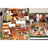 A COLLECTION OF ASSORTED MODERN DOLLS HOUSE FURNITURE AND ACCESSORIES, some with minor damage and