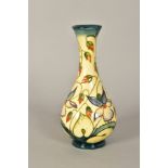 A MOORCROFT POTTERY BUD VASE, 'Sweet Thief' pattern, signed Rachel Bishop and No163, impressed
