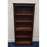 AN OLD CHARM OPEN BOOKCASE, with four shelves, width 76.5cm x depth 28cm x height 168cm