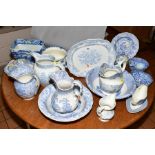 A QUANTITY OF VICTORIAN AND LATER BLUE AND WHITE PRINTED POTTERY, including sauce tureens, wash