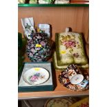 A SMALL GROUP OF CERAMICS AND GLASSWARE, including a Royal Crown Derby Imari coffee can and