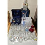 CUT GLASS etc, to include Stuart Crystal decanter with box, pair of boxed Stuart brandy glasses,