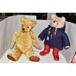 A GABRIELLE DESIGNS PADDINGTON BEAR, blue dufflecoat, red Dunlop wellingtons, missing hat and label,