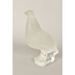 A LATE 20TH CENTURY LALIQUE PAPERWEIGHT modelled as a Grouse in a frosted and polished finish,