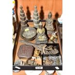 A COLLECTION OF CHINESE AND OTHER ORIENTAL METAL ITEMS, including seated Buddha, tokens, filigree