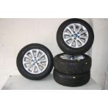 A SET OF FOUR MATCHING 15'' ALLOYS WITH TYRES, to fit VW with VW insets, two Nankang 195/65/R15 91H,