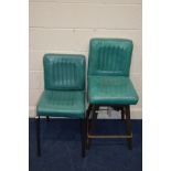 A MODERN TURQUOISE LEATHER SWIVEL STOOL, and a matching upholstered chair on a different frame (2)