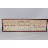 AN EARLY 20TH CENTURY EMBROIDERED FAMILY TREE SAMPLER, the coarse linen ground with coloured