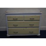 A PAINTED VICTORIAN PINE CHEST OF TWO SHORT AND TWO LONG DRAWERS, width 101cm x depth 50cm x