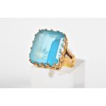 A LARGE SINGLE BLUE PASTE STONE RING, rectangular shape, ring size I1/2, approximate gross weight