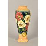 A MOORCROFT POTTERY COLLECTORS CLUB VASE, 'Victoriana' pattern by Emma Bossons on orange ground,