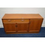 A G PLAN FRESCO TEAK SIDEBOARD, with a single long drawer and cupboard doors, width 138cm x depth