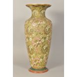 A DOULTON SLATER'S PATENT BALUSTER VASE, the impressed lace green ground with white and pink