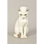A ROYAL COPENHAGEN FIGURE OF A SEATED WHITE CAT, No 499, printed and painted marks, height 12cm