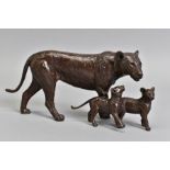 MICHAEL SIMPSON (BRITISH CONTEMPORARY) 'CUB SCOUTS' a bronze sculpture of a Lioness with two cubs