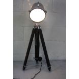 A MODERN RETRO STUDIO STYLE LAMP, on an extending tripod base (PAT pass and working), 138cm high