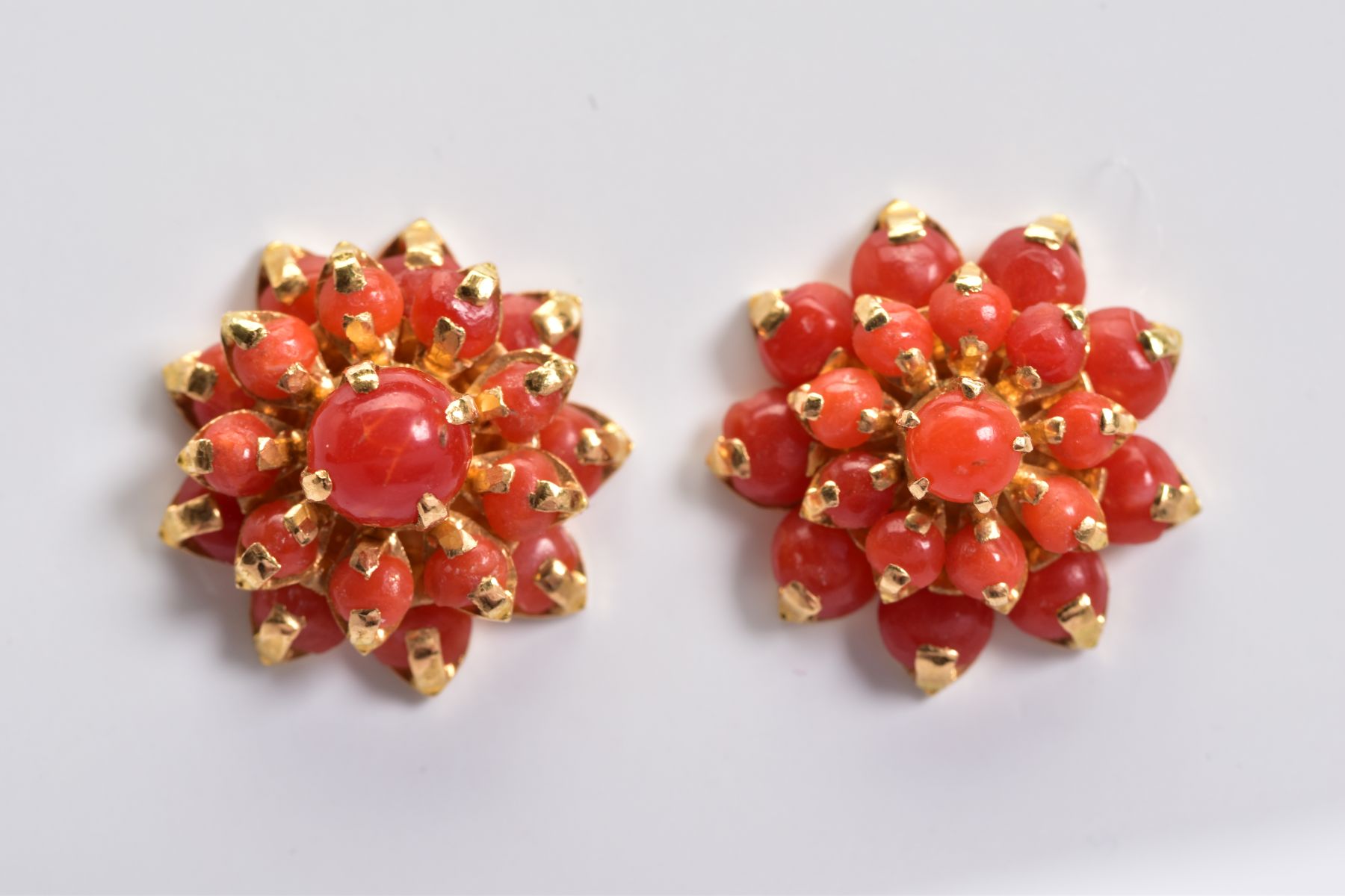 A PAIR OF CORAL EAR STUDS, a round cluster measuring approximately 16.6mm in diameter, screw post - Image 3 of 3