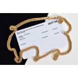 A 9CT GOLD CHAIN, of double link design, to the lobster claw clasp, with a 9ct gold hallmark for