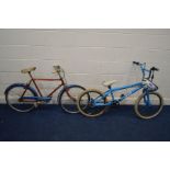 A VINTAGE RED AND BLUE RALEIGH BOYS BIKE, together with a blue X Rated BMX bike (2)