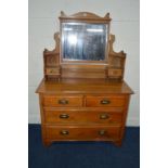 AN EDWARDIAN SATINWOOD DRESSING CHEST, a mirror centered with undershelf, flanked by a single drawer