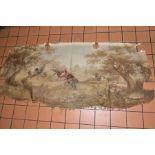 AN EARLY VICTORIAN TAPESTRY, depicting Cockerels fighting in a farmyard scene, unframed, signs of