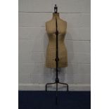 A VINTAGE CHIL DAW PIONEER NO.344739 FEMALE DRESSMAKERS MANNEQUIN, on a tripod stand, height