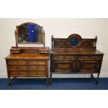 AN EARLY TO MID 20TH CENTURY OAK DRESSING CHEST, with a single mirror and six drawers, width 107cm x