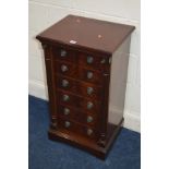 A SMALL JAYCEE MAHOGANY CHEST OF FOUR SHORT AND FOUR LONG DRAWERS, flanked with twin locking