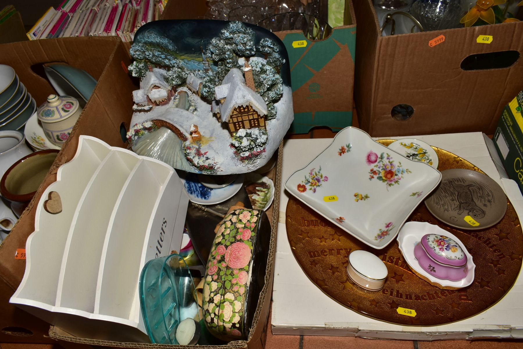 SEVEN BOXES OF CERAMICS, GLASSWARE, OS MAPS, ETC, including Christmas ornament and boxed Christmas - Image 3 of 22