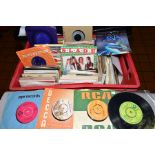 A PLASTIC TRAY CONTAINING OVER TWO HUNDRED 7'' SINGLES AND EP'S including Wizard, Clifford T Ward,