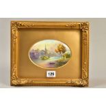 A COALPORT OVAL PORCELAIN PLAQUE titled verso 'The English Bridge, Shrewsbury', signed lower right P
