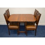 AN EARLY TO MID 20TH CENTURY OAK BARLEY TWIST GATE LEG TABLE, with pie crust edging, open width