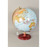 A MODERN HERFF JONES OF USA 12'' DIAMETER REPLOGLE TERRESTRIAL GLOBE, paper covered, mounted on a